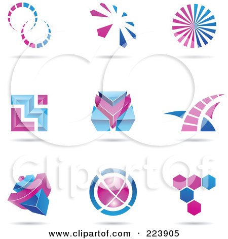 Royalty-Free (RF) Clipart Illustration of a Digital Collage Of Blue And Purple Icon Or Logo Designs With Shadows by cidepix