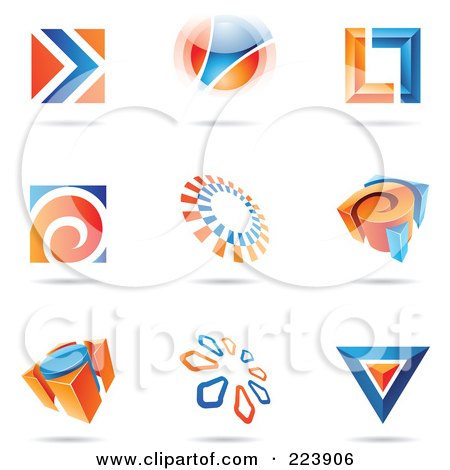 Royalty-Free (RF) Clipart Illustration of a Digital Collage Of Blue And Orange Icon Or Logo Designs With Shadows - 2 by cidepix