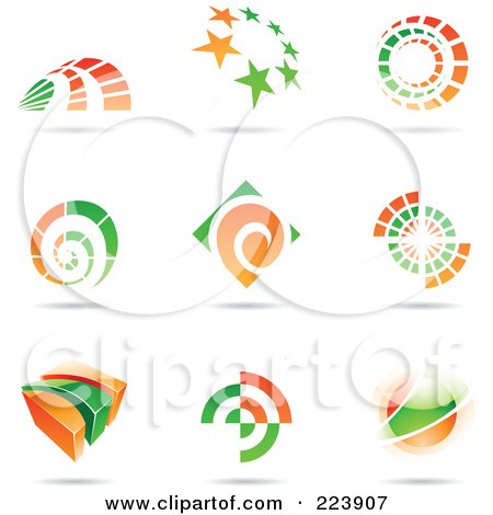 Royalty-Free (RF) Clipart Illustration of a Digital Collage Of Orange And Green Icon Or Logo Designs With Shadows by cidepix
