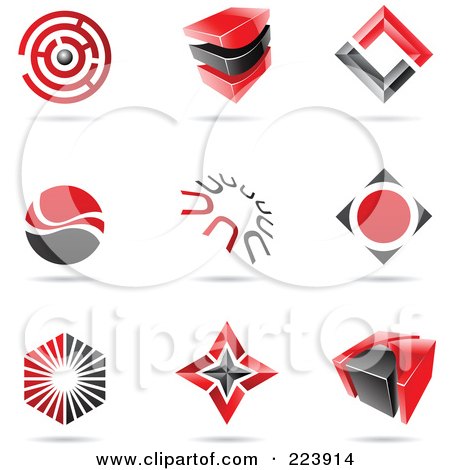 Royalty-Free (RF) Clipart Illustration of a Digital Collage Of Black And Red Icon Or Logo Designs With Shadows by cidepix