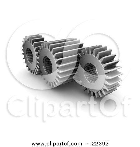 Clipart Illustration of Three Working Chrome Gears With Deep Rivets by KJ Pargeter