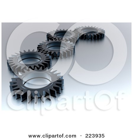 Royalty-Free (RF) Clipart Illustration of a 3d Black Gear Cog Wheels On A Shaded Background by chrisroll