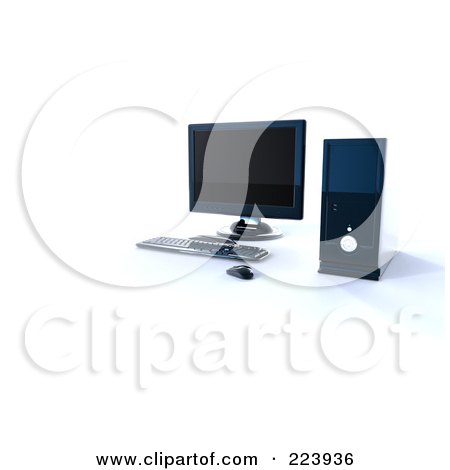 Royalty-Free (RF) Clipart Illustration of a 3d Modern Desktop Computer Setup On A Shaded White Background by chrisroll