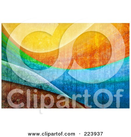 Royalty-Free (RF) Clipart Illustration of a Grungy Rusty Textured Background Of Colorful Curves by chrisroll