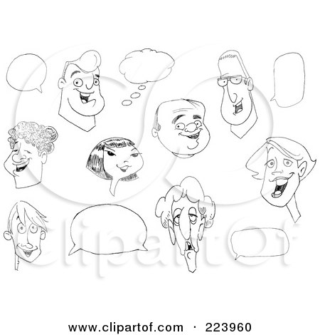 Royalty-Free (RF) Clipart Illustration of a Digital Collage Of Faces And Word Balloons by yayayoyo