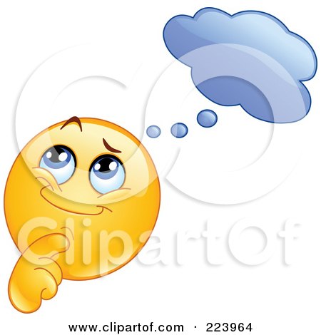 Royalty-Free (RF) Clipart Illustration of a Yellow Emoticon Pondering Under A Cloud by yayayoyo