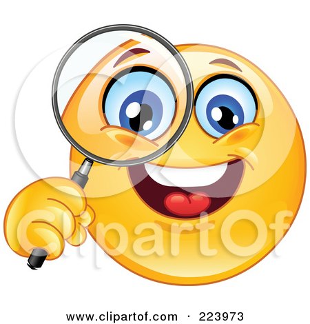 Royalty-Free (RF) Clipart Illustration of a Yellow Emoticon Holding Up A Magnifying Glass by yayayoyo