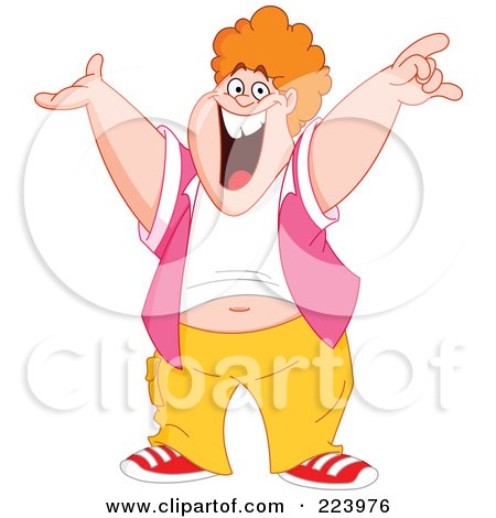 Royalty-Free (RF) Clipart Illustration of a Happy Chubby Caucasian Man Holding His Arms Up by yayayoyo