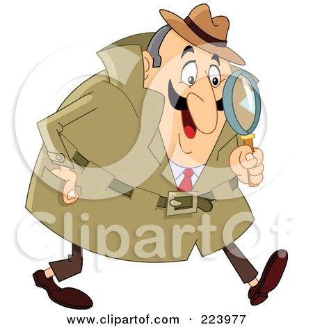 Royalty-Free (RF) Clipart Illustration of a Chubby Caucasian Detective Man Using A Magnifying Glass And Walking by yayayoyo