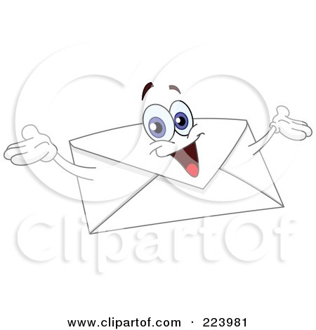 Royalty-Free (RF) Clipart Illustration of a Cheerful Blue Eyed Envelope Character Holding His Arms Up by yayayoyo