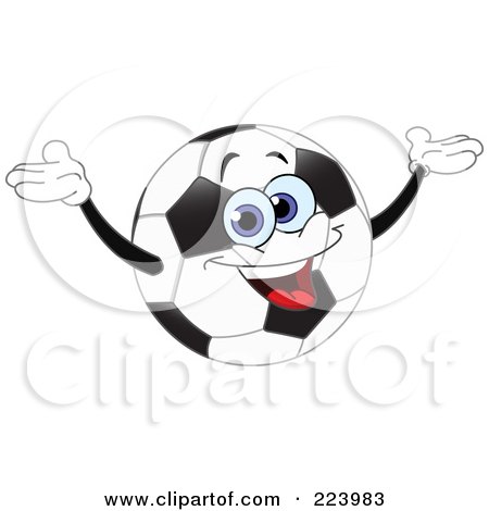 Royalty-Free (RF) Clipart Illustration of a Cheerful Soccer Ball Character Holding His Arms Up by yayayoyo