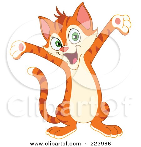 Royalty-Free (RF) Clipart Illustration of a Cute Happy Cat Holding His Arms Out by yayayoyo