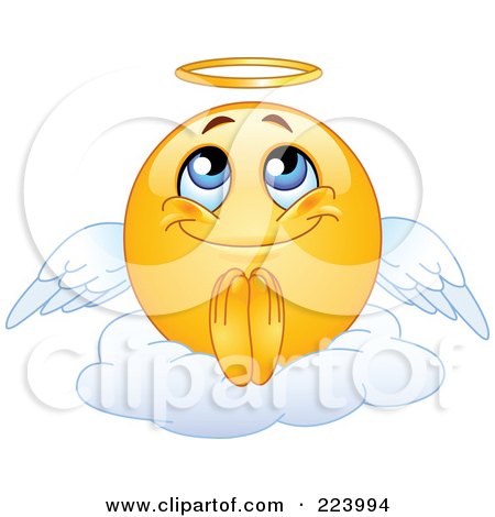 Royalty-Free (RF) Clipart Illustration of a Yellow Emoticon Angel Sitting On A Cloud by yayayoyo
