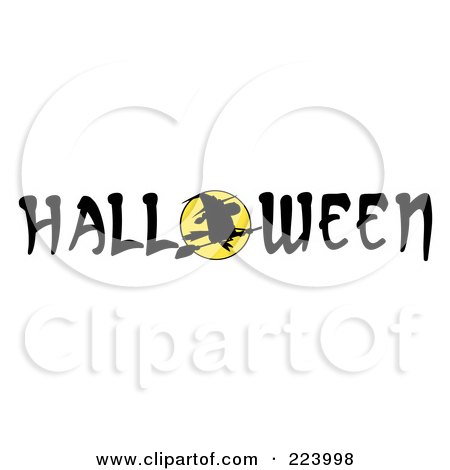 Royalty-Free (RF) Clipart Illustration of a Halloween Greeting Banner Of A Silhouetted Flying Witch And Moon As The O by Hit Toon