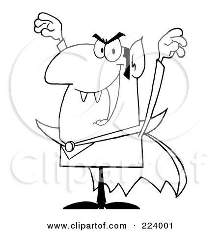 Royalty-Free (RF) Clipart Illustration of a Coloring Page Outline Of A Vampire Holding Up His Arms by Hit Toon