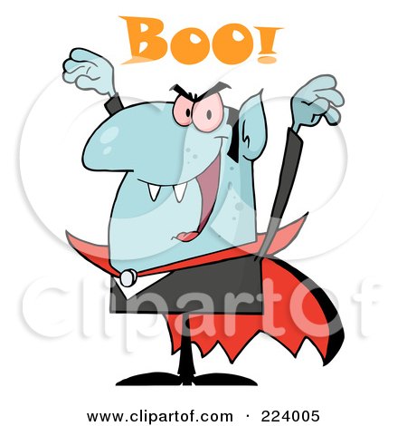 Royalty-Free (RF) Clipart Illustration of a Blue Vampire Yelling Boo And Holding Up His Arms by Hit Toon