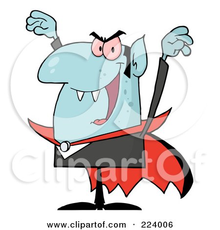 Royalty-Free (RF) Clipart Illustration of a Blue Vampire Holding Up His Arms by Hit Toon
