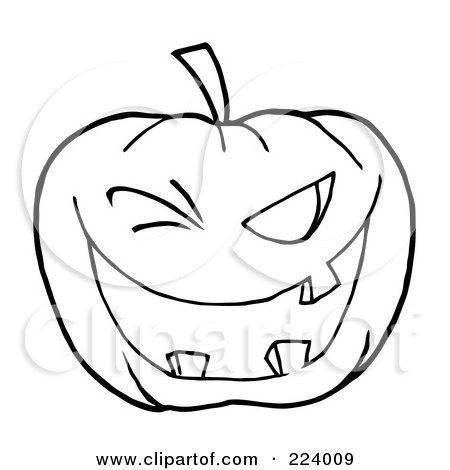 Royalty-Free (RF) Clipart Illustration of a Coloring Page Outline Of A Toothy Halloween Pumpkin Winking by Hit Toon