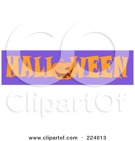 Royalty-Free (RF) Clipart Illustration of an Orange Halloween Greeting Banner Of A Winking Pumpkin As The O Over Purple by Hit Toon