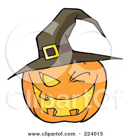 Royalty-Free (RF) Clipart Illustration of a Toothy Halloween Pumpkin Winking And Wearing A Witch Hat by Hit Toon