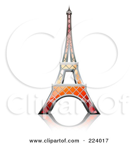 Royalty-Free (RF) Clipart Illustration of a Gradient Red, Orange And Yellow Eiffel Tower With A Reflection by Oligo