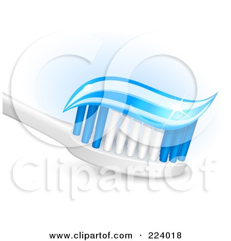 Royalty-Free (RF) Clipart Illustration of a Blue Sparkly Strip Of Toothpaste On A Toothbrush by Oligo
