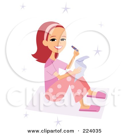 Royalty-Free (RF) Clipart Illustration of a Girl Sitting On A Rug And Writing by Monica