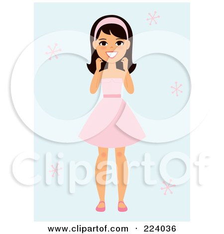 Royalty-Free (RF) Clipart Illustration of a Happy Girl Standing In A Pink Dress by Monica