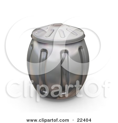 Clipart Illustration of a Bulging Metal Trash Can With The Lid On by KJ Pargeter