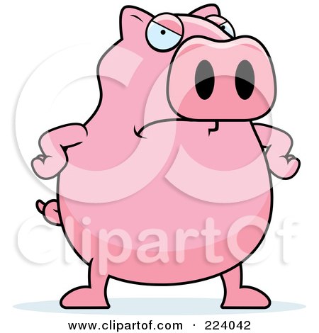 Royalty-Free (RF) Clipart Illustration of a Chubby Pink Pig With An Angry Expression by Cory Thoman