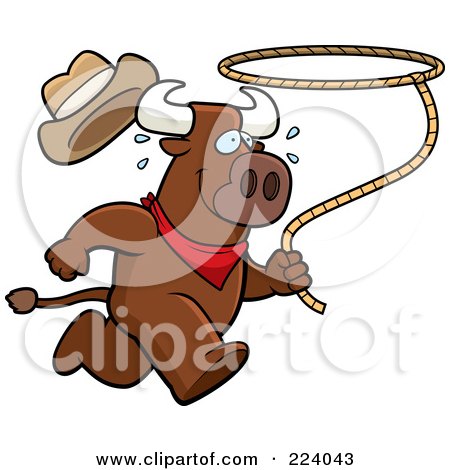 Royalty-Free (RF) Clipart Illustration of a Running Rodeo Bull With A Lasso by Cory Thoman