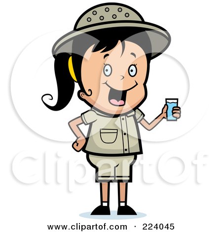 Royalty-Free (RF) Clipart Illustration of a Cute Safari Girl Drinking Water by Cory Thoman