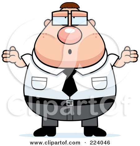 Royalty-Free (RF) Clipart Illustration of a Chubby Nerd Businessman Shrugging by Cory Thoman