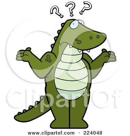 Royalty-Free (RF) Clipart Illustration of a Confused Standing Alligator Shrugging by Cory Thoman