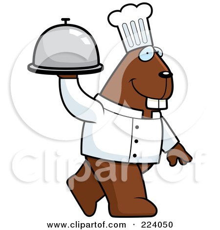 Royalty-Free (RF) Clipart Illustration of a Beaver Chef Walking With A Platter by Cory Thoman