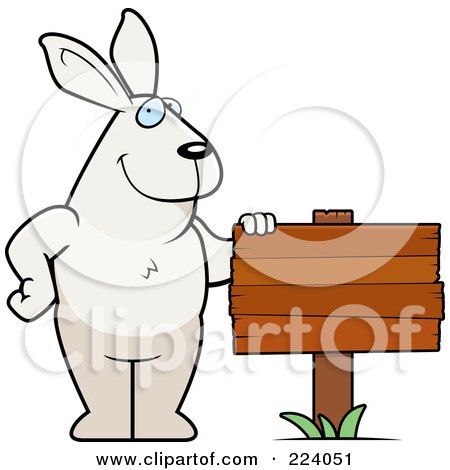 Royalty-Free (RF) Clipart Illustration of a Big Rabbit By A Wooden Sign by Cory Thoman