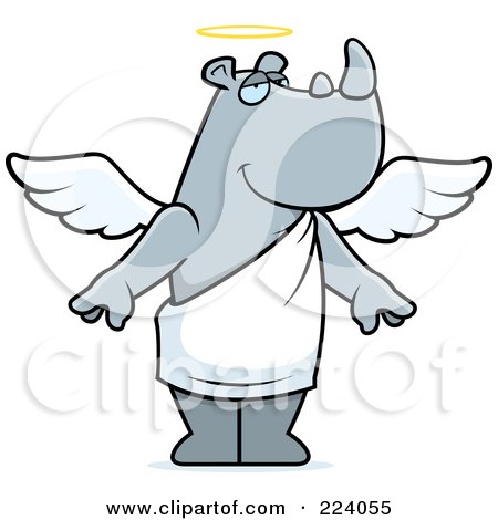 Royalty-Free (RF) Clipart Illustration of a Gray Angel Rhino With A Halo by Cory Thoman
