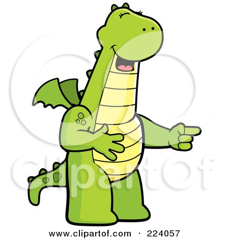 Royalty-Free (RF) Clipart Illustration of a Laughing Green Dragon Pointing by Cory Thoman