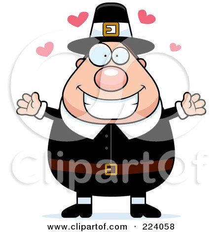 Royalty-Free (RF) Clipart Illustration of a Chubby Pilgrim Man With Hearts by Cory Thoman