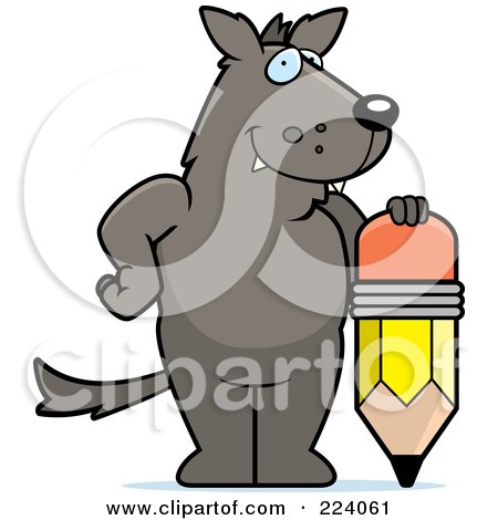 Royalty-Free (RF) Clipart Illustration of a Big Wolf With A Pencil by Cory Thoman