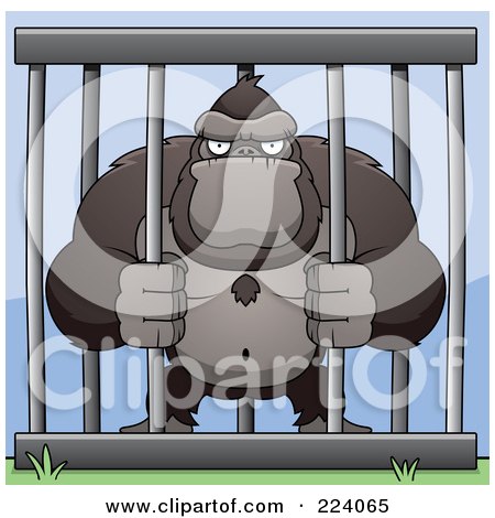 Royalty-Free (RF) Clipart Illustration of a Caged Ape Grasping The Bars by Cory Thoman