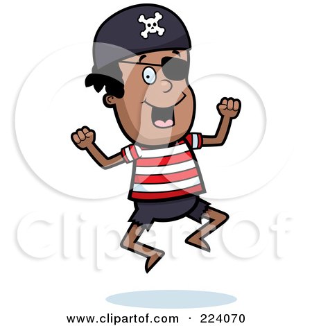 Royalty-Free (RF) Clipart Illustration of a Happy Black Pirate Boy Jumping by Cory Thoman