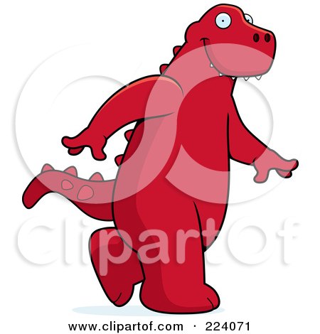 Royalty-Free (RF) Clipart Illustration of a Walking Red Dino by Cory Thoman