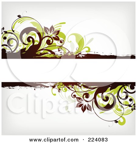 Royalty-Free (RF) Clipart Illustration of a Text Bar Bordered In Green Flowers And Grunge by OnFocusMedia