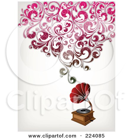 Royalty-Free (RF) Clipart Illustration of a Grammophone With Floral Sound by OnFocusMedia