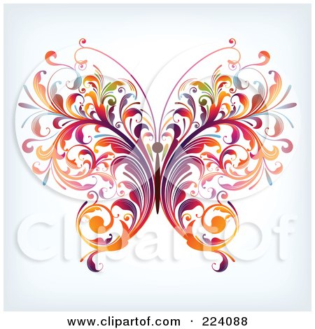 Royalty-Free (RF) Clipart Illustration of a Colorful Floral Butterfly by OnFocusMedia