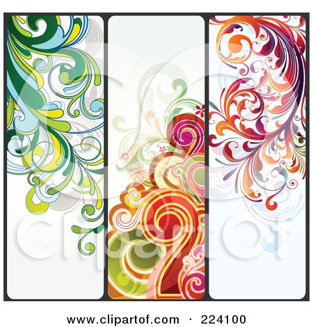 Royalty-Free (RF) Clipart Illustration of a Digital Collage Of Three Colorful Flourish Borders by OnFocusMedia