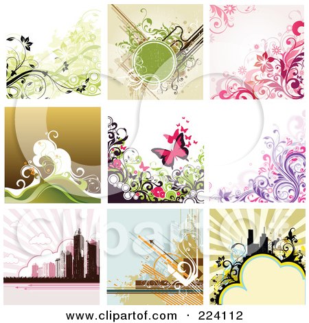 Royalty-Free (RF) Clipart Illustration of a Digital Collage Of Background Designs - 1 by OnFocusMedia