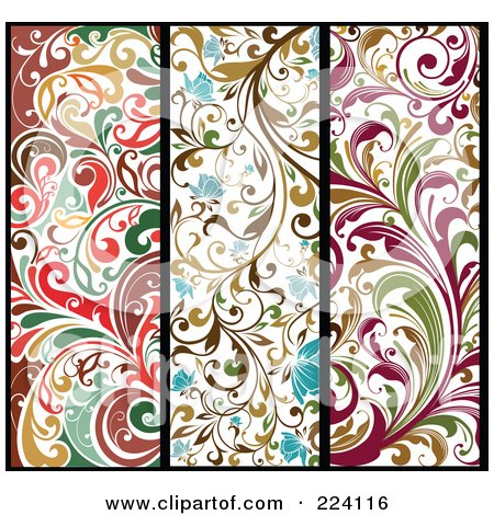 Royalty-Free (RF) Clipart Illustration of a Digital Collage Of Vertical Floral Borders  - 2 by OnFocusMedia