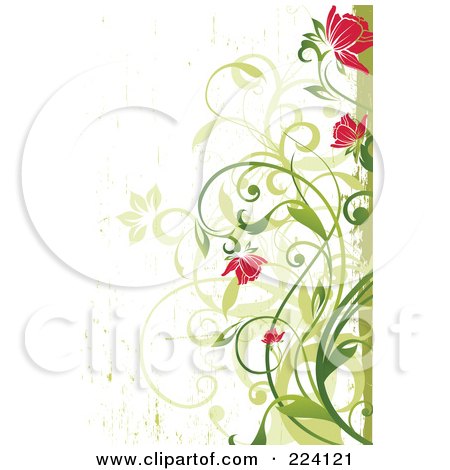 Royalty-Free (RF) Clipart Illustration of Pink Flowers And Green Vines With Grunge by OnFocusMedia